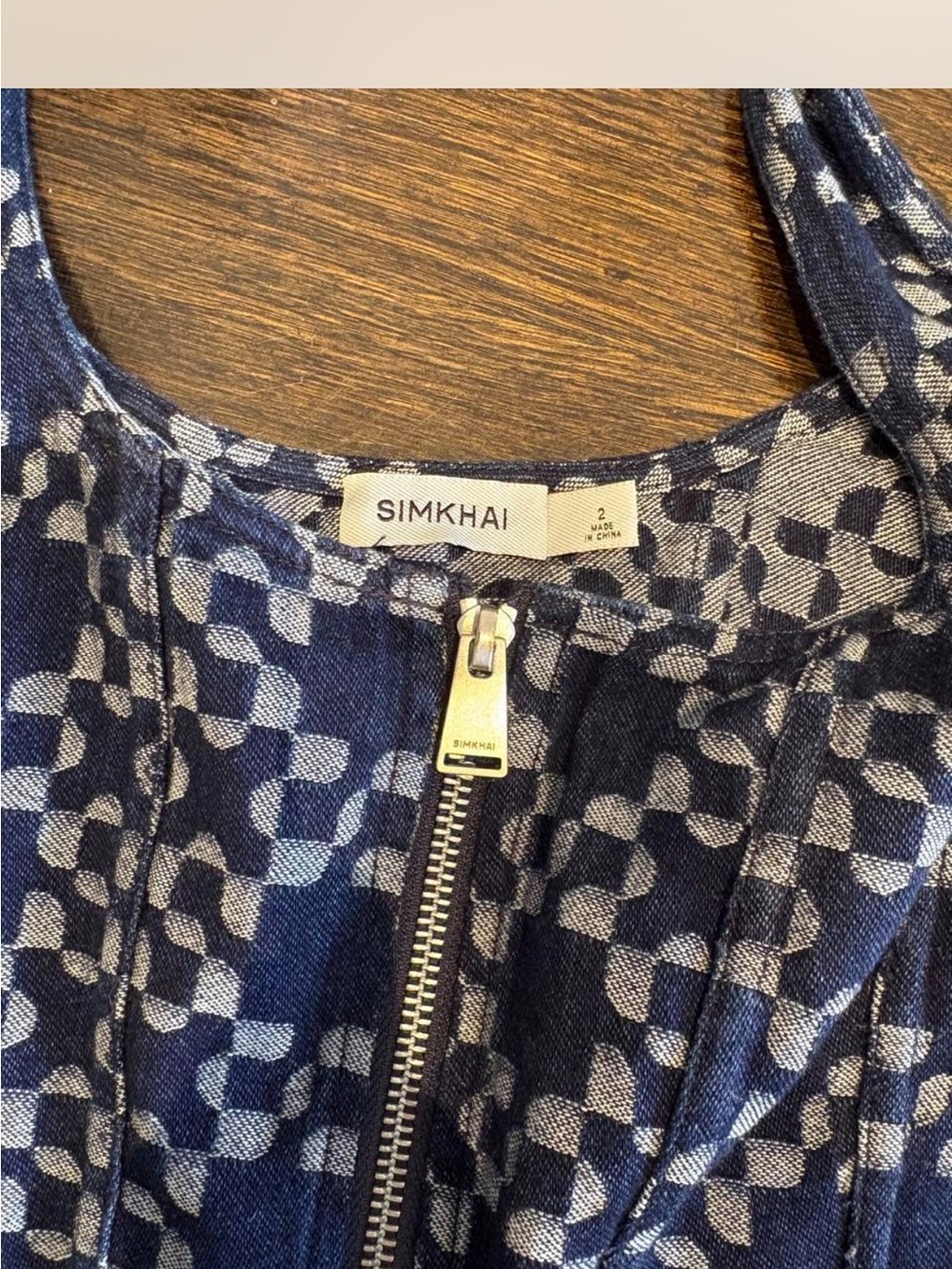 Navy Patterned Zip-Front Crop Top - Picture 6 of 6